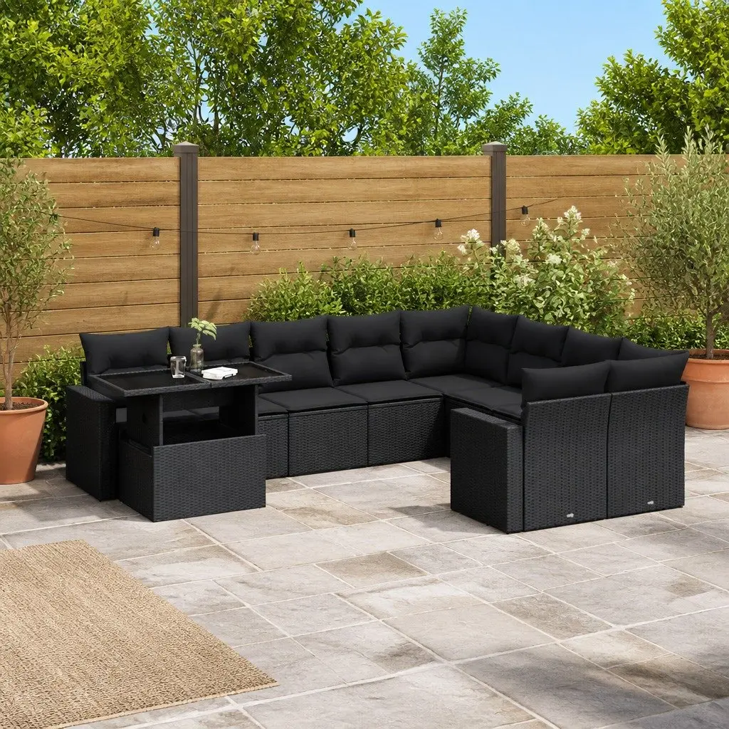 Garden Sofa Set Outdoor Furniture 10 Piece Black Poly Rattan Patio Sectional
