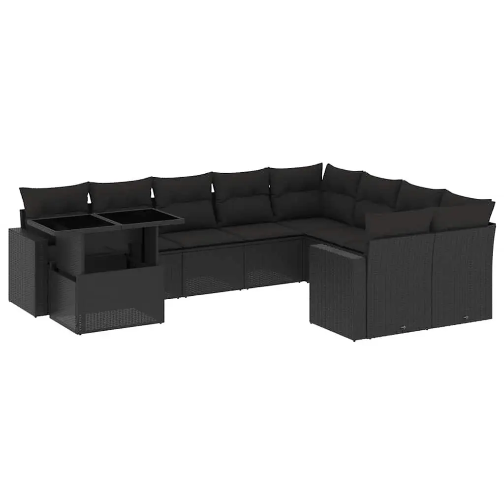 Garden Sofa Set Outdoor Furniture 10 Piece Black Poly Rattan Patio Sectional
