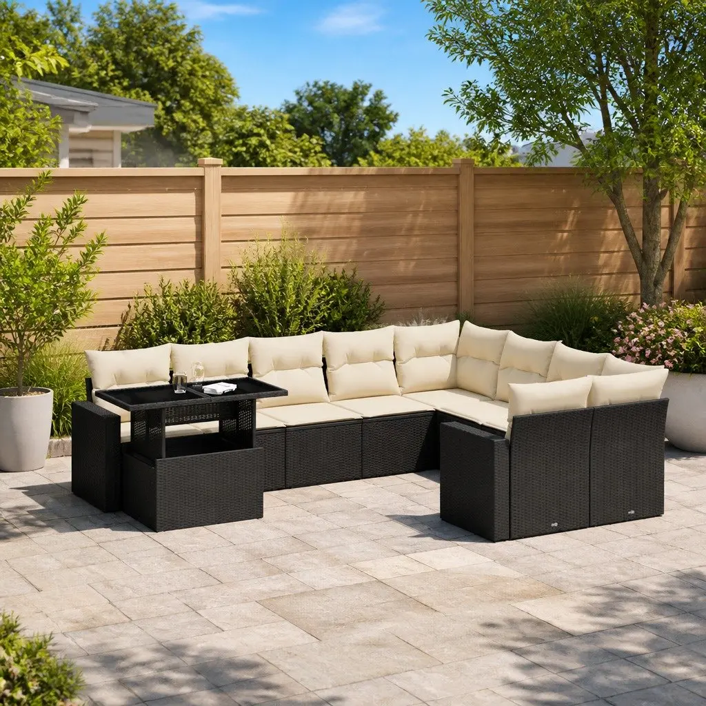 Garden Sofa Set Outdoor Furniture 10 Piece Black Poly Rattan Modular Patio