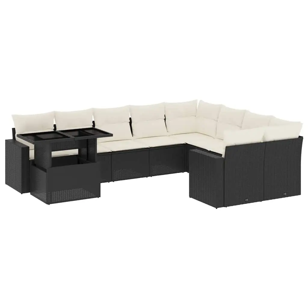 Garden Sofa Set Outdoor Furniture 10 Piece Black Poly Rattan Modular Patio