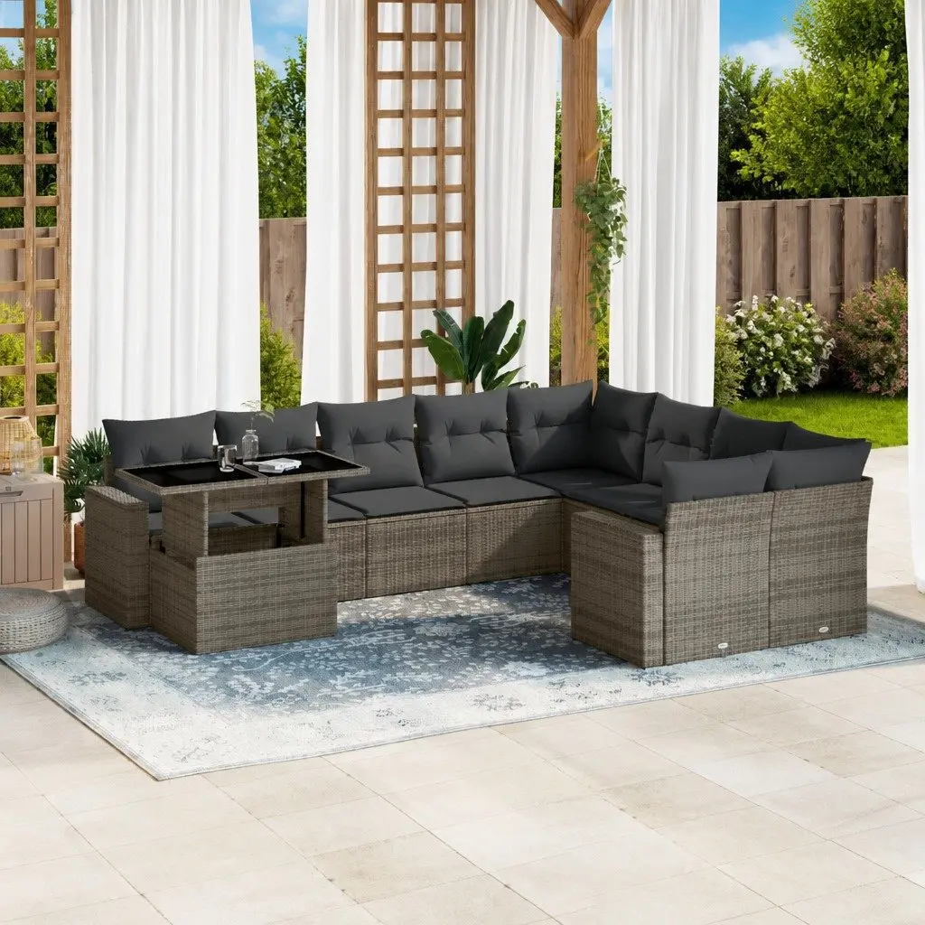 Garden Sofa Set Outdoor Furniture 10 Piece Grey Poly Rattan