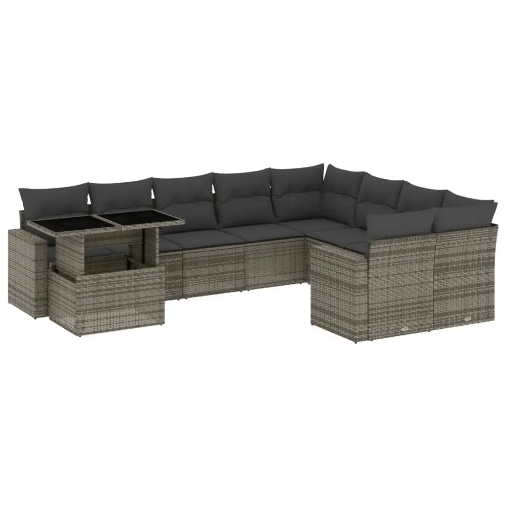 Garden Sofa Set Outdoor Furniture 10 Piece Grey Poly Rattan