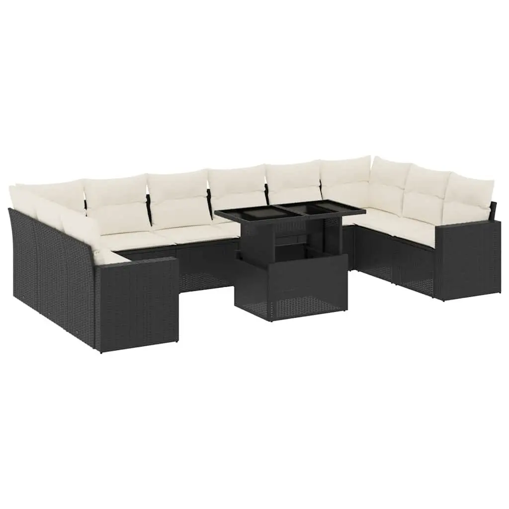 11 Piece Outdoor Furniture Modular Lounge Set for Patio in Black PE Rattan