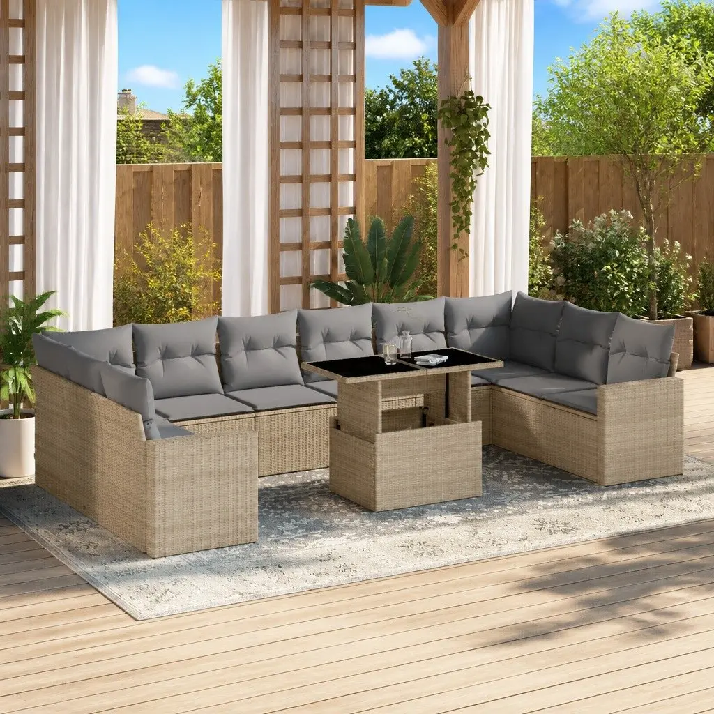 Garden Sofa Set 11 Piece Outdoor Furniture Use Patio Beige Rattan with Cushions
