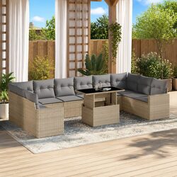 11-Piece Modular Garden Sofa Set in Beige with Cushions