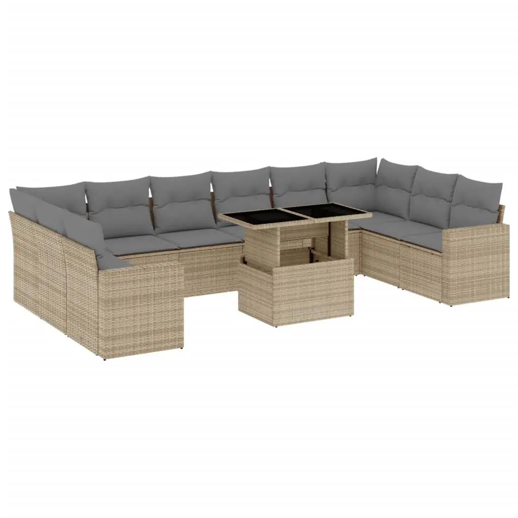 Garden Sofa Set 11 Piece Outdoor Furniture Use Patio Beige Rattan with Cushions