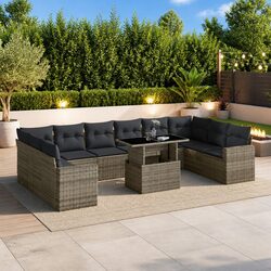 Garden Sofa Set: 11 Pieces of Grey Poly Rattan Comfort