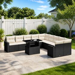 11-Piece Garden Sofa Set with Adjustable Black Table