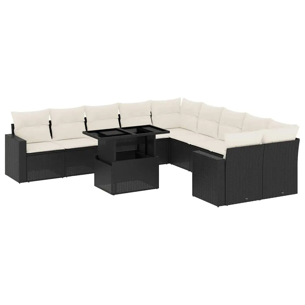 Garden Sofa Set 11 Piece Outdoor Furniture Black Poly Rattan Patio Seating