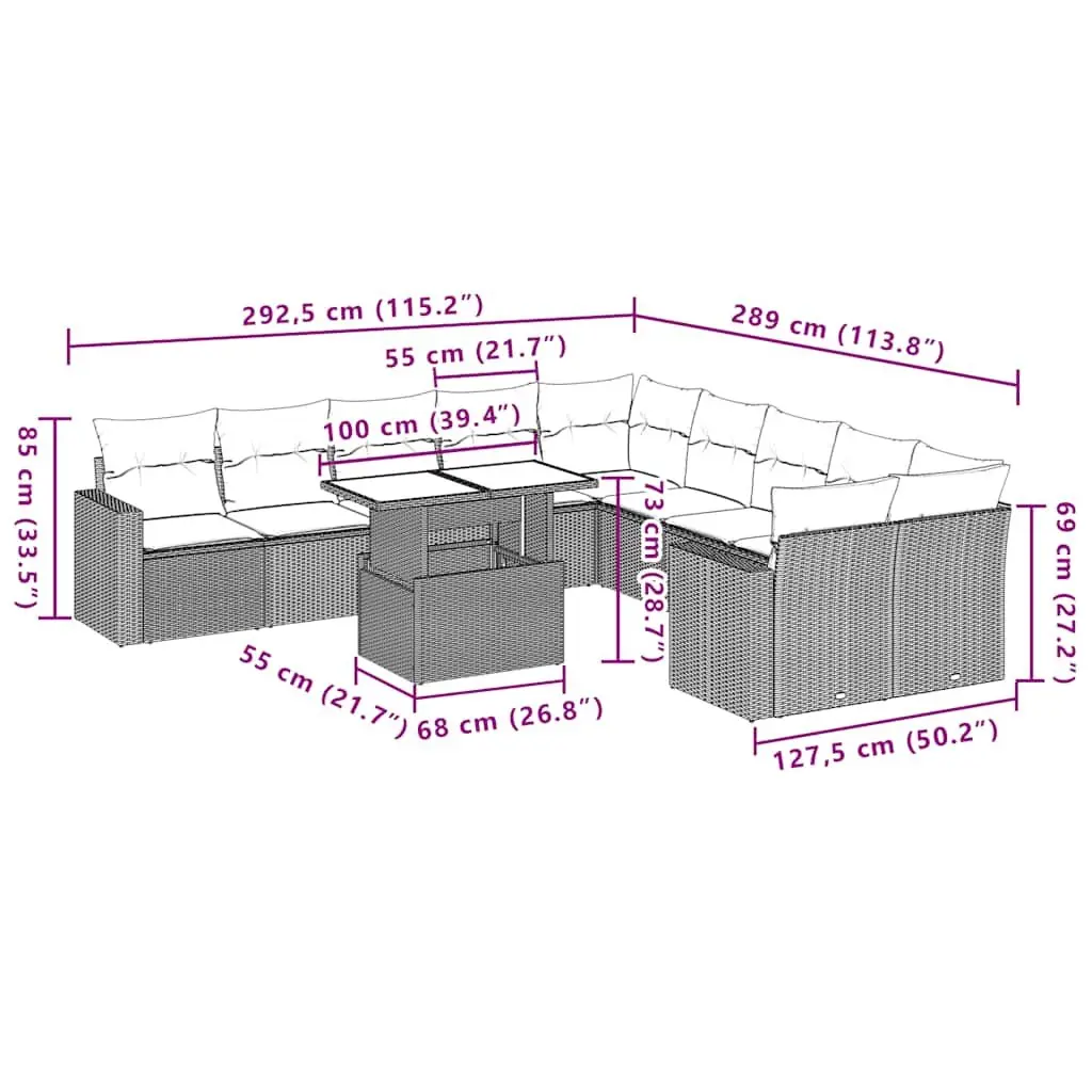 Garden Sofa Set 11 Piece Outdoor Furniture Black Poly Rattan Patio Seating