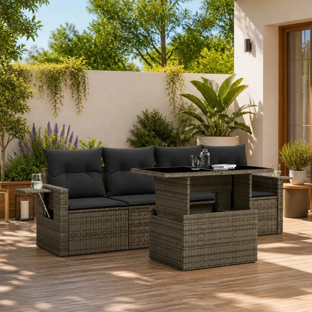 5 Piece Modular Grey Garden Sofa Set