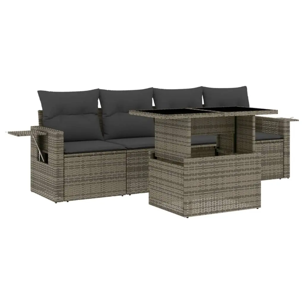 5 Piece Modular Grey Garden Sofa Set