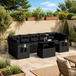 8 Piece Garden Sofa Set: Black Poly Rattan Dimensions