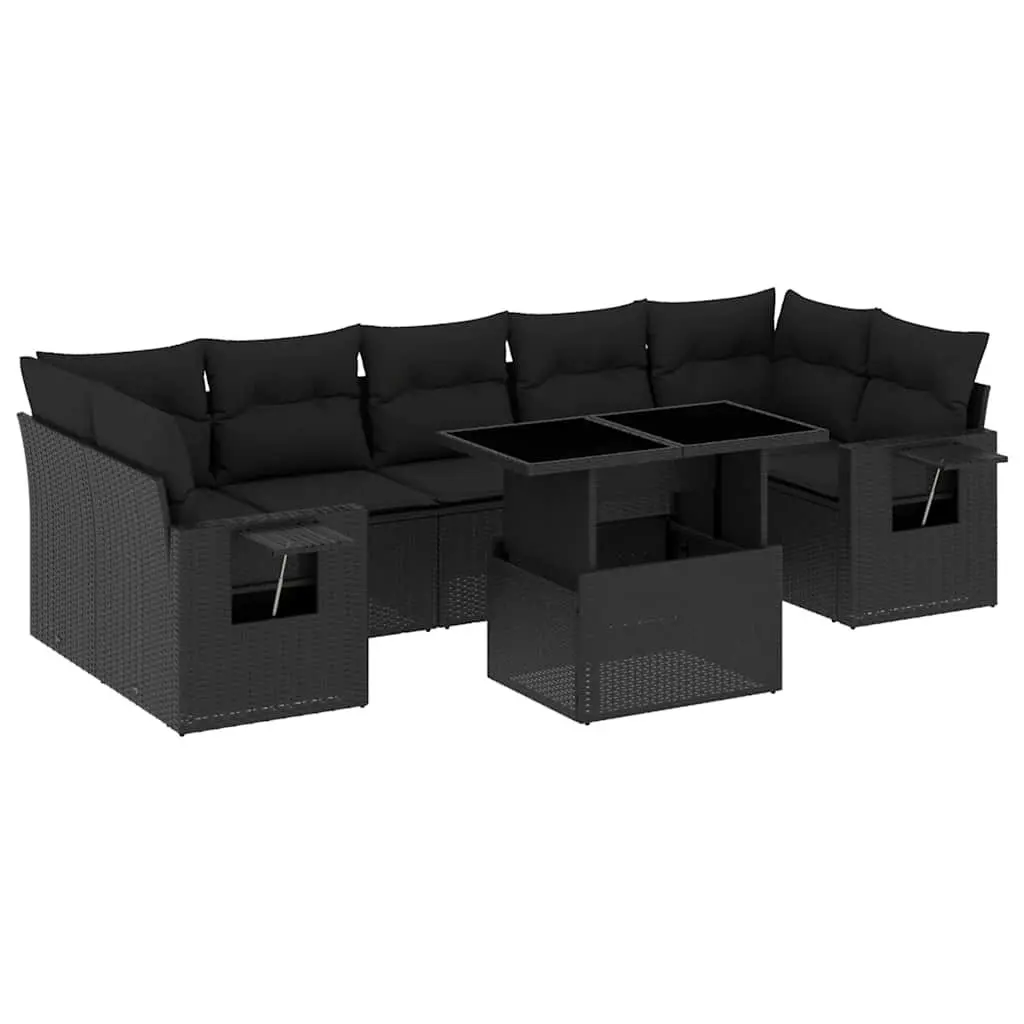 Garden Sofa Set 8 Piece Outdoor Furniture Black Poly Rattan Modular Patio Lounge