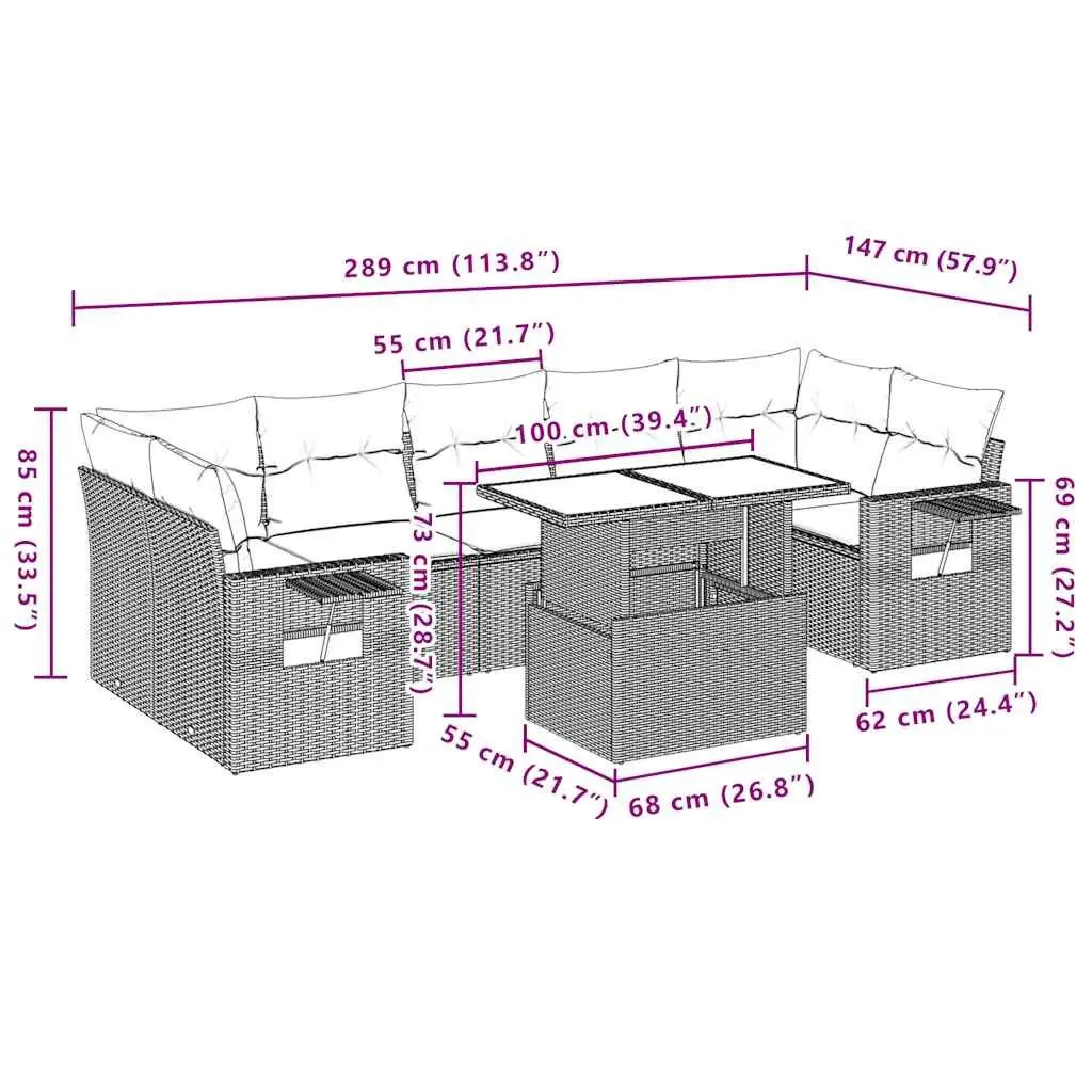 Garden Sofa Set 8 Piece Outdoor Furniture Black Poly Rattan Modular Patio Lounge