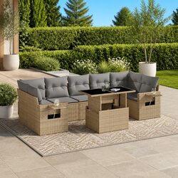 8-Piece Outdoor Sofa Set in Beige Poly Rattan