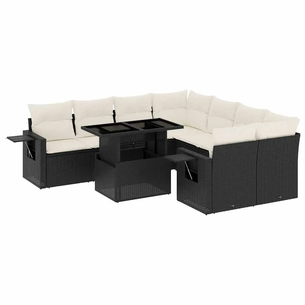 9 Piece Outdoor Patio Furniture Set Garden Sofa with Cushions Adjustable Table Black Poly Rattan