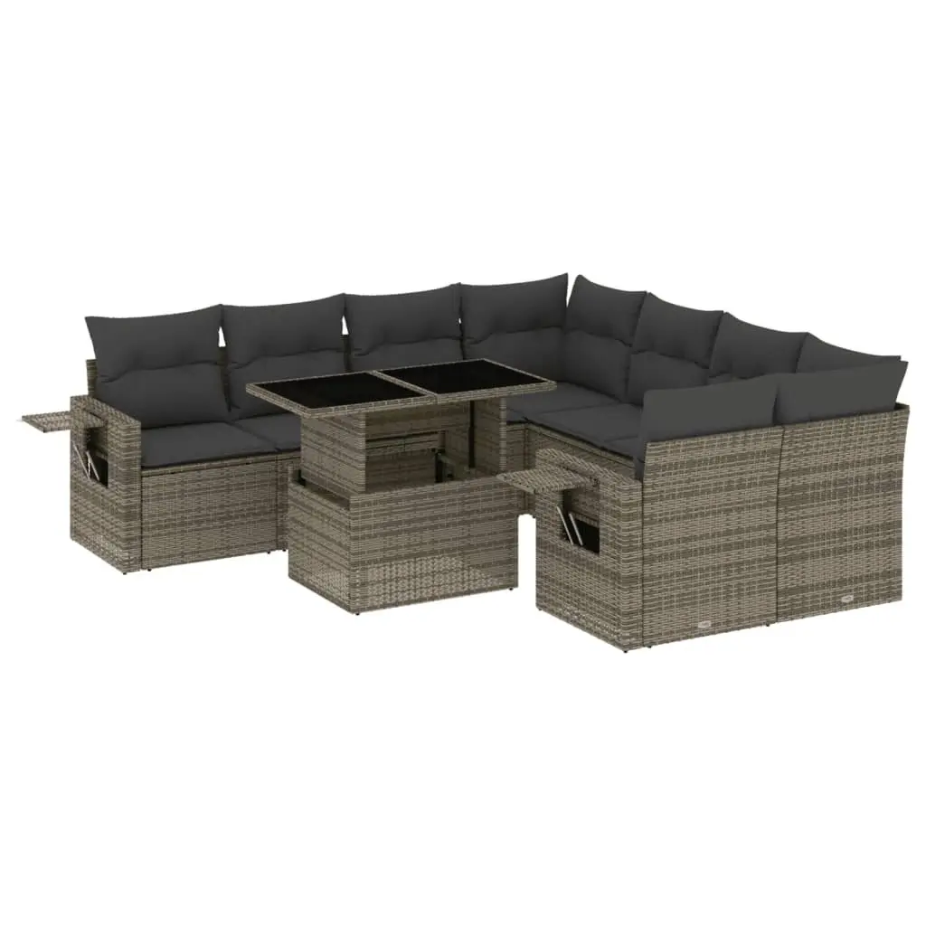 9 Piece Modular Grey Garden Sofa Set with Cushions