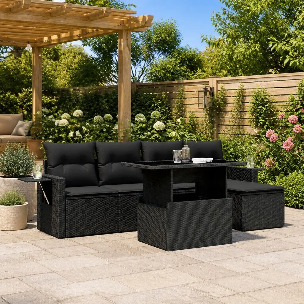 Garden Sofa Set Outdoor Furniture 6 Piece Black Poly Rattan Modular