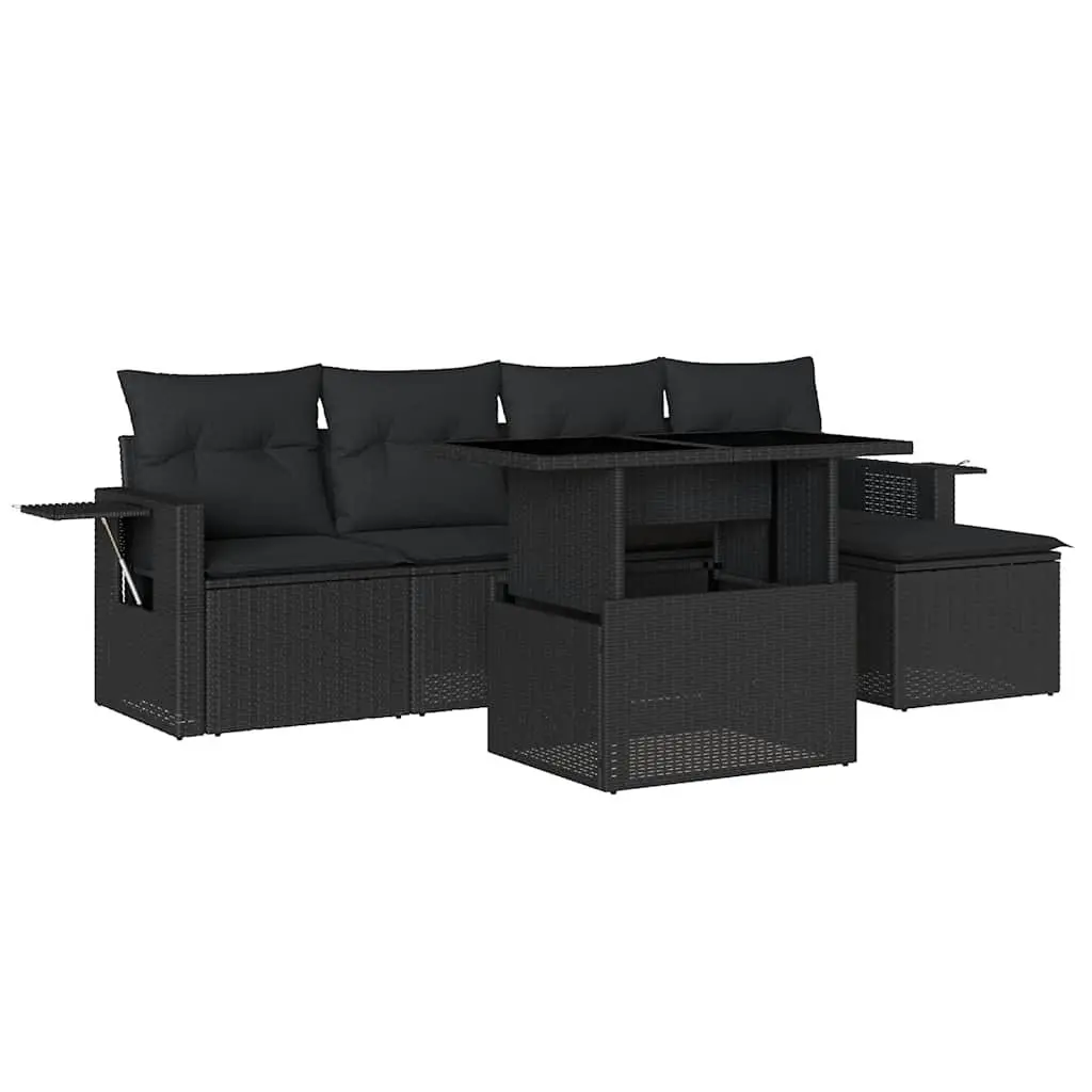 Garden Sofa Set Outdoor Furniture 6 Piece Black Poly Rattan Modular
