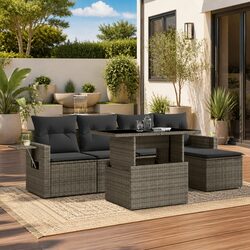 6 Piece Modular Garden Sofa Set - Grey Poly Rattan
