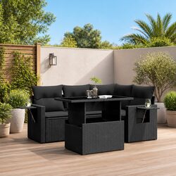5-Piece Outdoor Sofa Set: Black PE Rattan, Modular Design