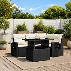 5 Piece Outdoor Furniture Set – Black PE Rattan Design