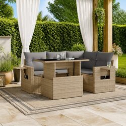 Beige Modular 5 Piece Sofa Set with Adjustable Tables