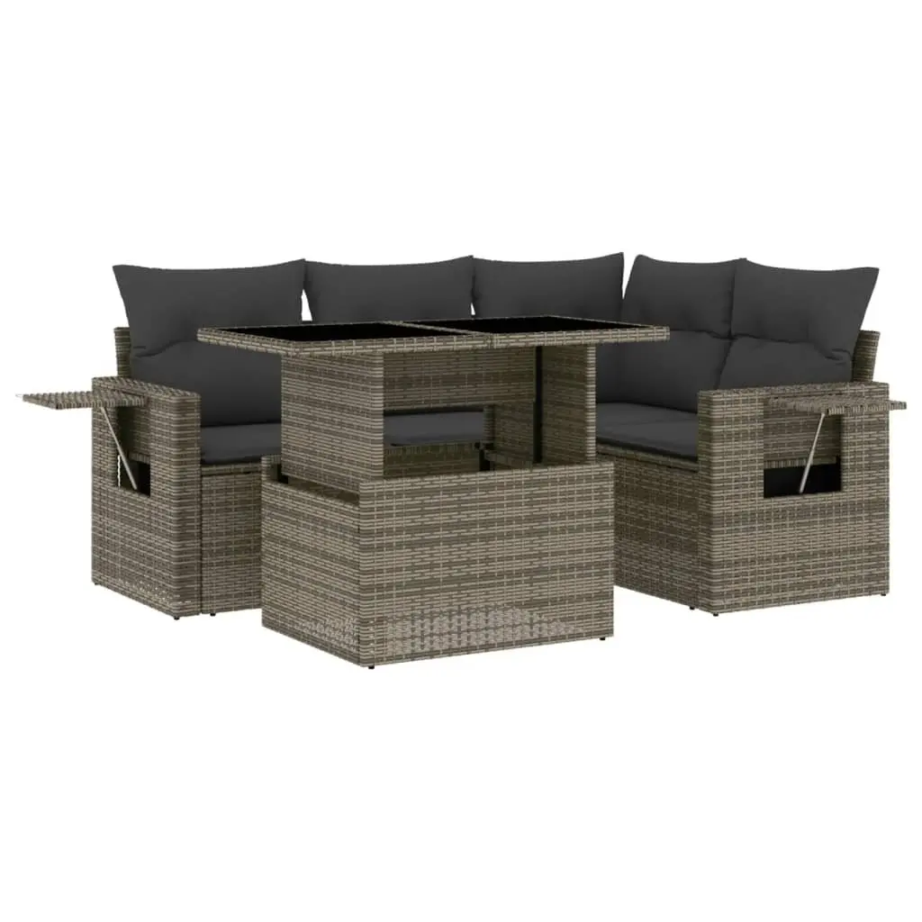 5 Piece Modular Garden Sofa Set with Foldable Tables