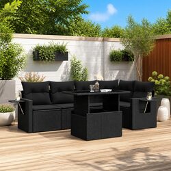 6 Piece Black Garden Sofa Set Outdoor Patio Furniture Modular Cushioned Seating