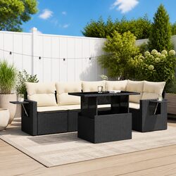 Garden Sofa Set 6 Piece Outdoor Furniture Black Poly Rattan with Cushions Patio