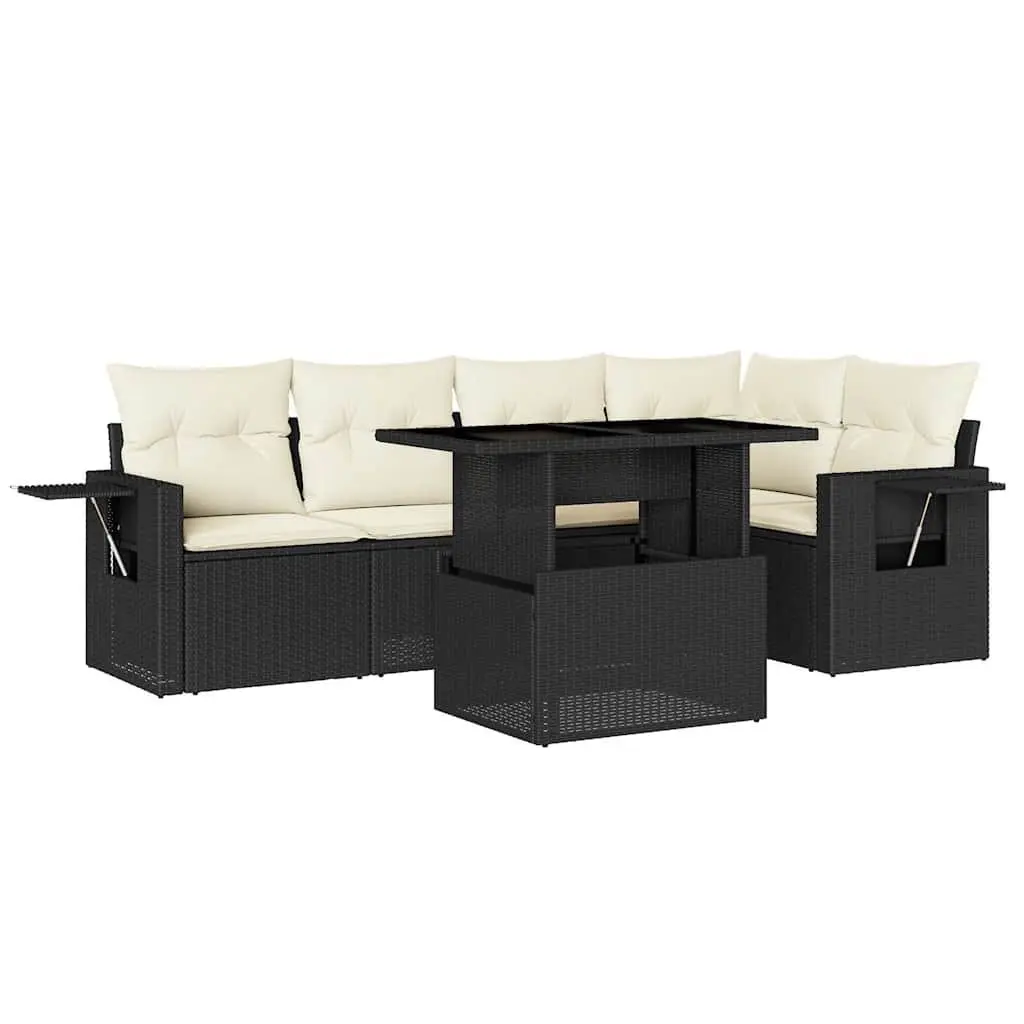 Garden Sofa Set Outdoor Furniture 6 Piece Black Poly Rattan with Cushions