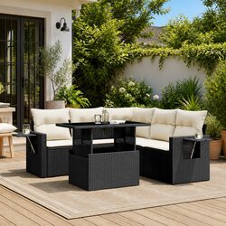 6-Piece Garden Sofa Set - Black Rattan Modular Design