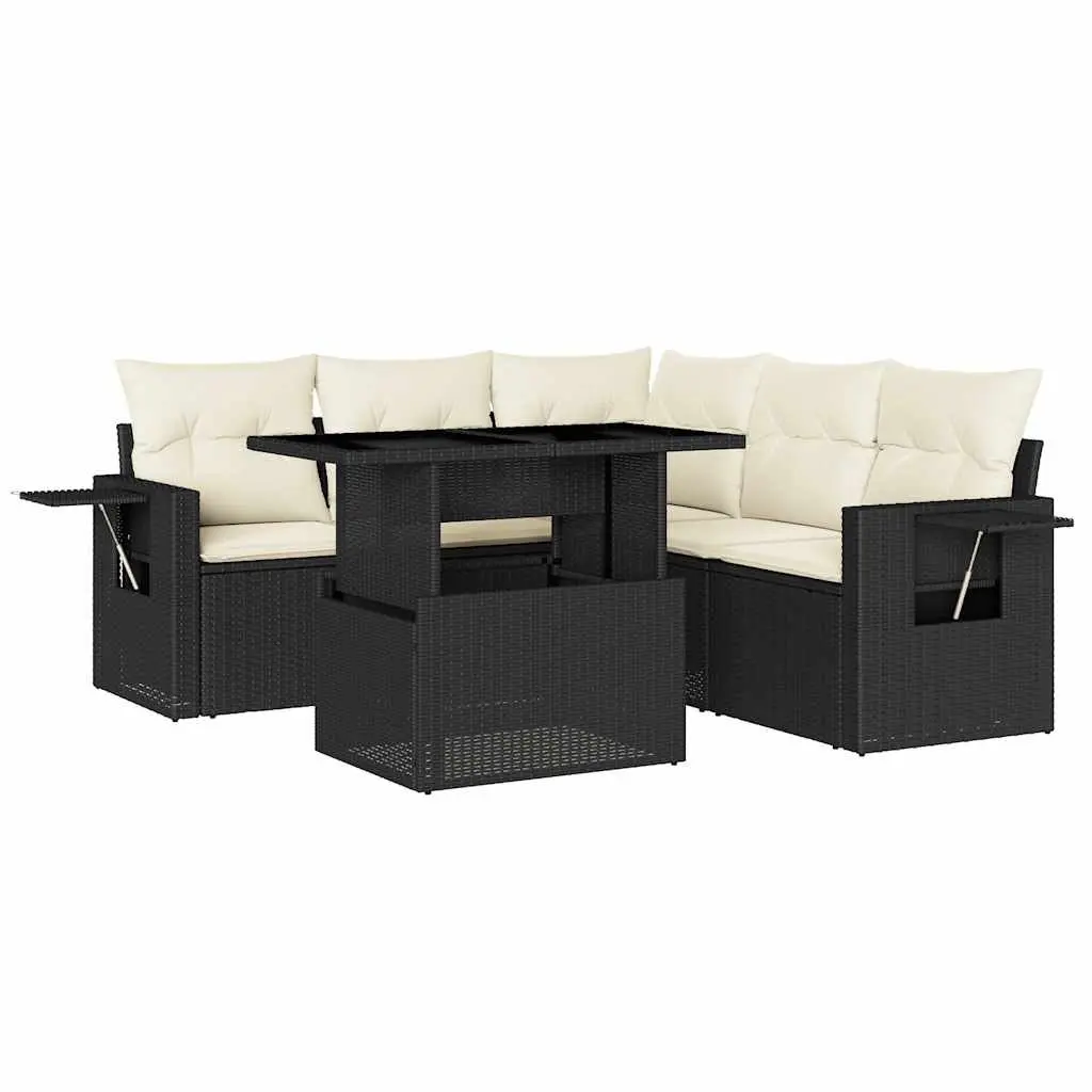 Garden Sofa Set 6 Piece Outdoor Furniture Black Poly Rattan Modular Patio Lounge