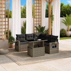 Garden Sofa Set 6 Piece Grey Poly Rattan Patio Furniture with Cushions Modular