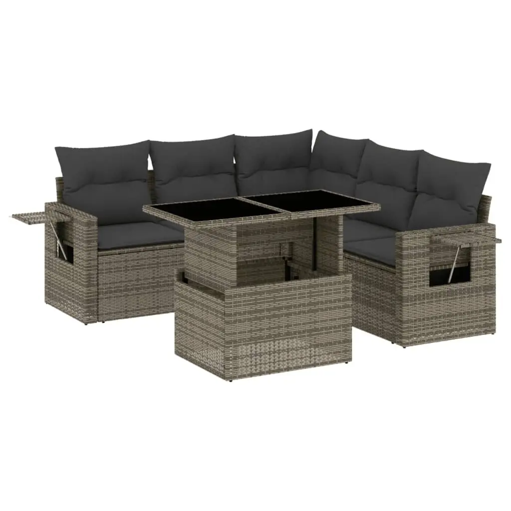 6-Piece Modular Garden Sofa Set in Grey Rattan