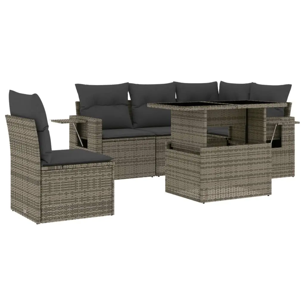 Modular Outdoor Sofa Set Grey PE Rattan 6 Piece for Backyard Patio Arrangement with Cushions