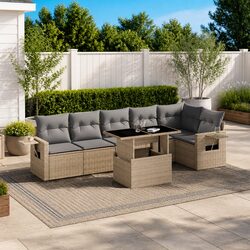 7 Piece Modular Garden Sofa Set with Beige Cushions