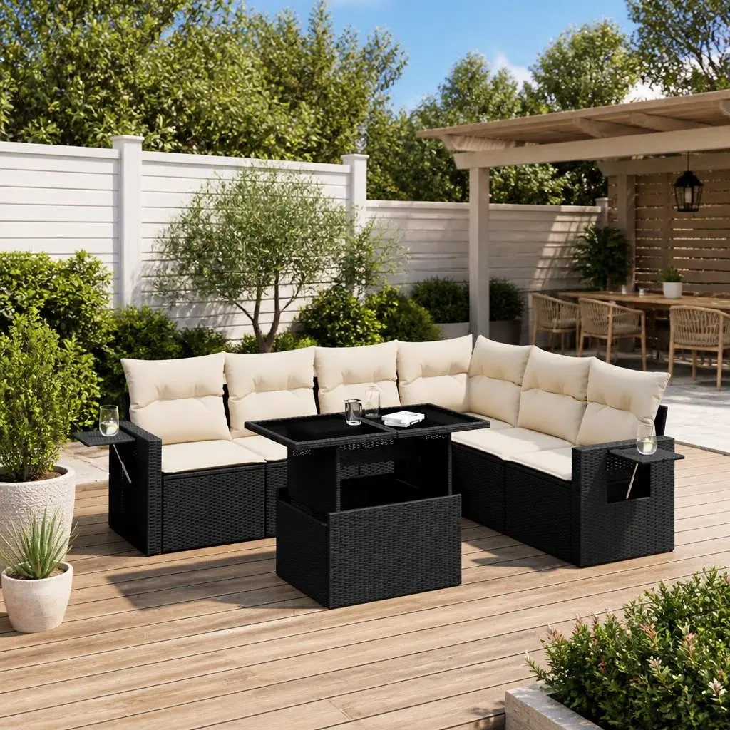 7 Piece Modular Garden Sofa Set with Adjustable Tables