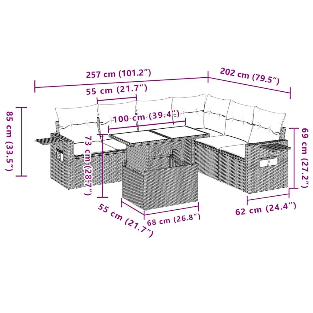 7 Piece Modular Garden Sofa Set with Adjustable Tables