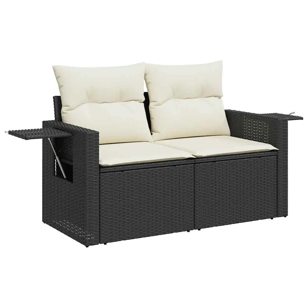 7 Piece Garden Sofa Set Outdoor Furniture Patio Poly Rattan Black with Cushions