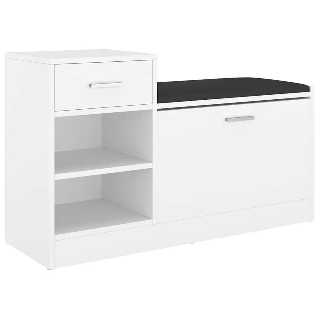Shoe Storage Bench for Hallway 94.5 x 31 x 57 cm White Engineered Wood with Faux Leather Seat