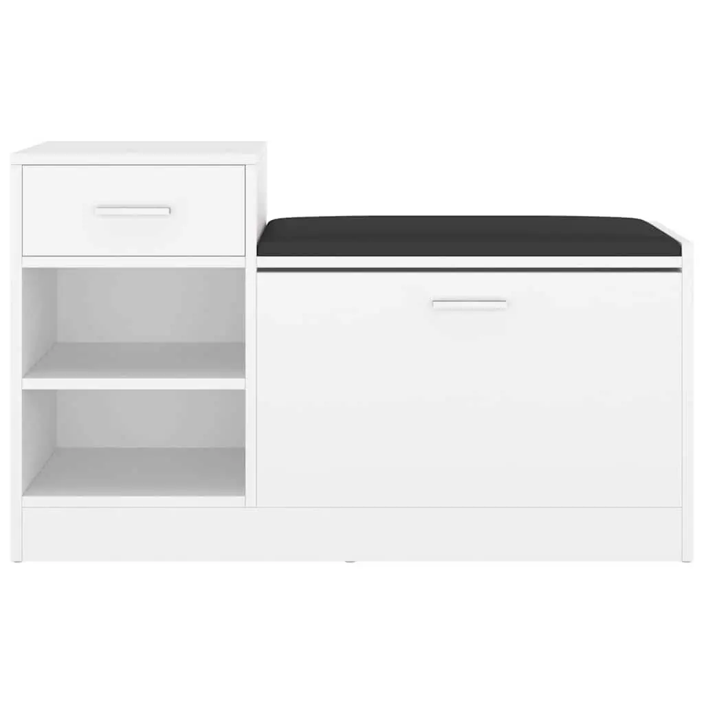 Shoe Storage Bench for Hallway 94.5 x 31 x 57 cm White Engineered Wood with Faux Leather Seat