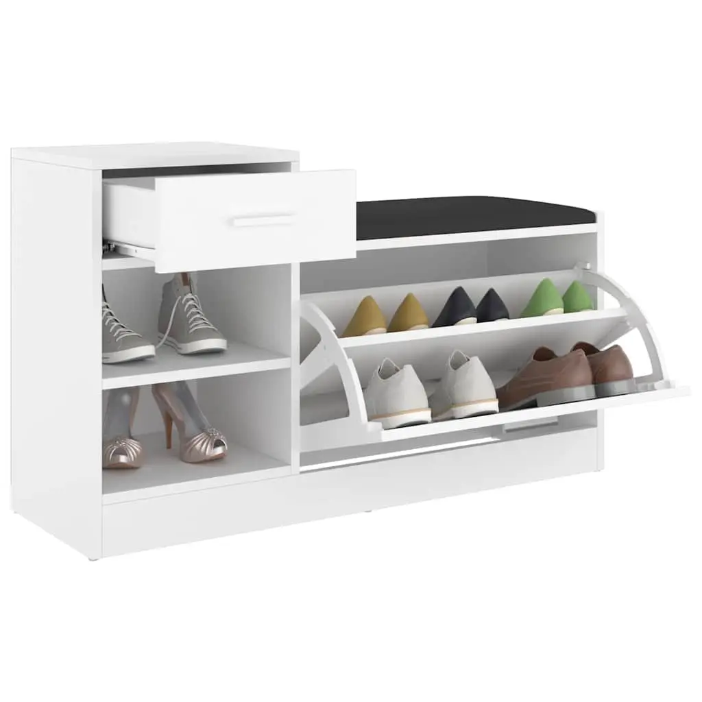Shoe Storage Bench for Hallway 94.5 x 31 x 57 cm White Engineered Wood with Faux Leather Seat