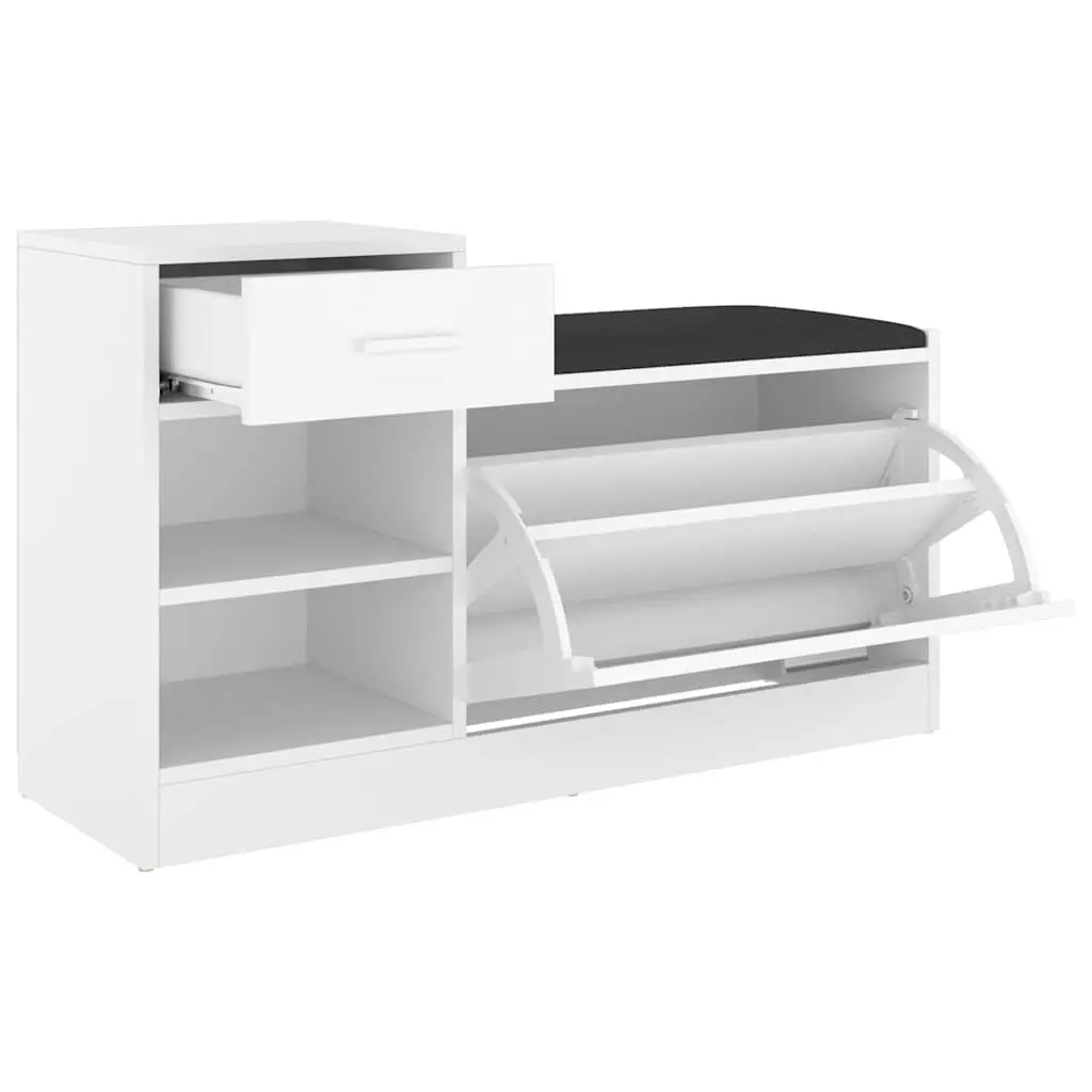 Shoe Storage Bench for Hallway 94.5 x 31 x 57 cm White Engineered Wood with Faux Leather Seat