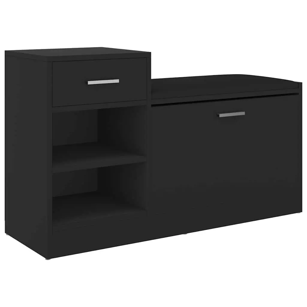 Black Engineered Wood Shoe Storage Bench