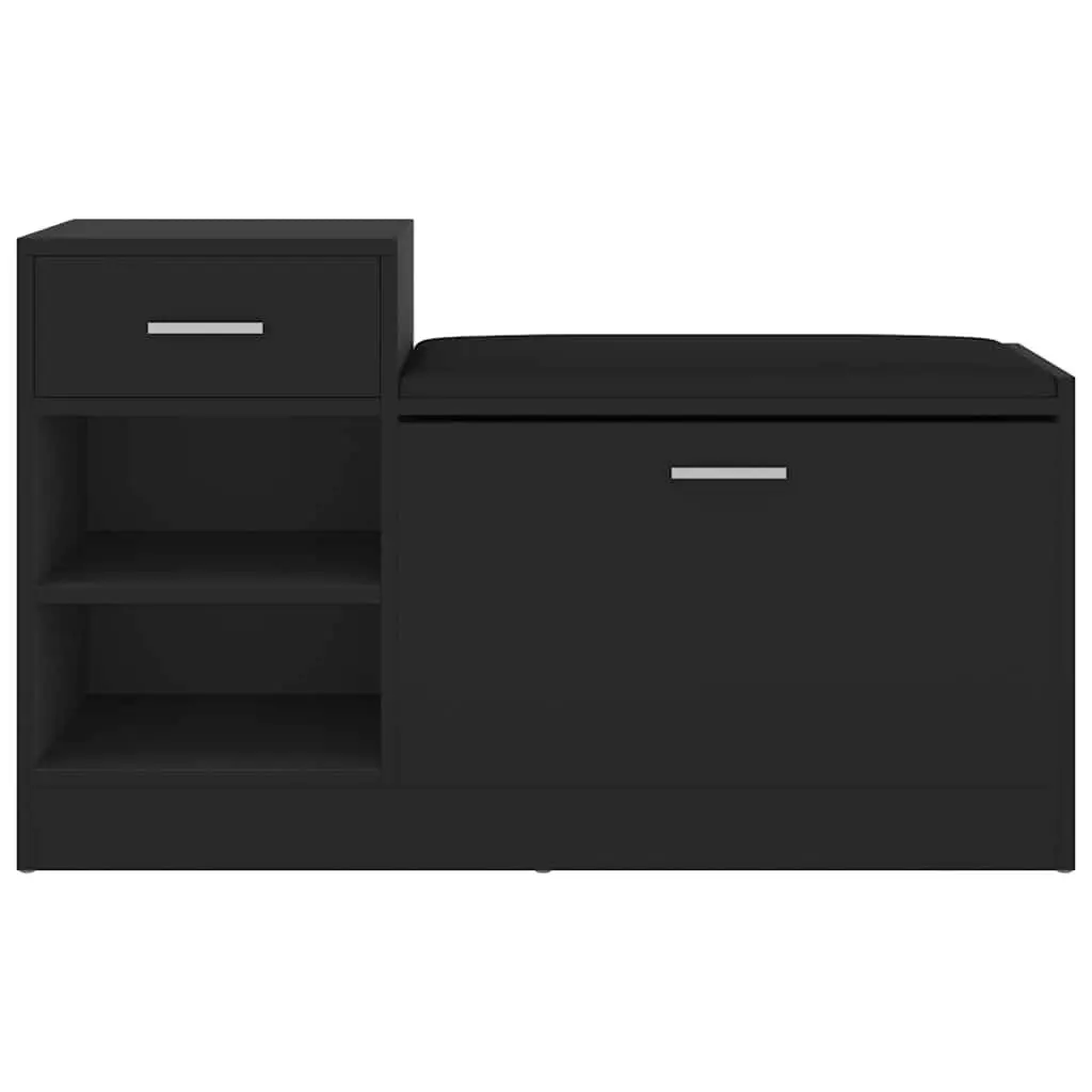 Black Engineered Wood Shoe Storage Bench