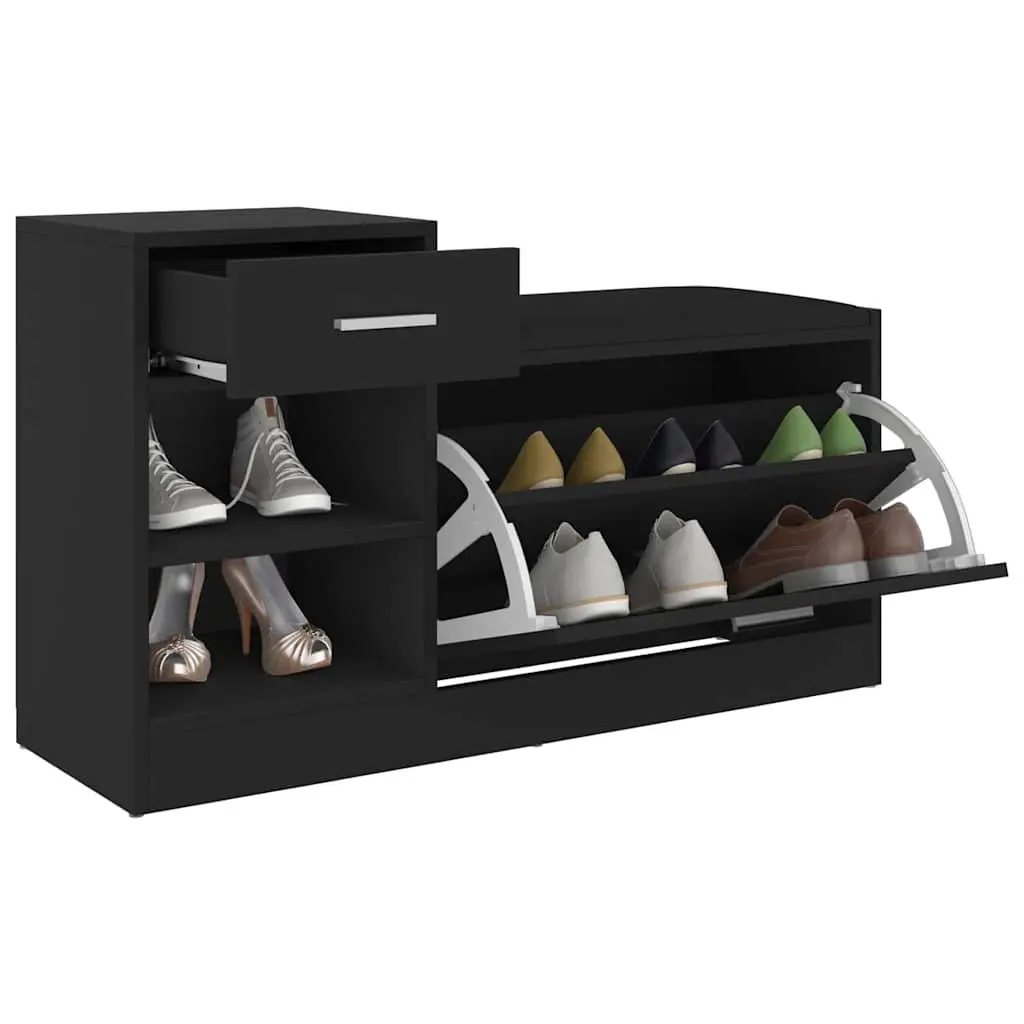 Black Engineered Wood Shoe Storage Bench