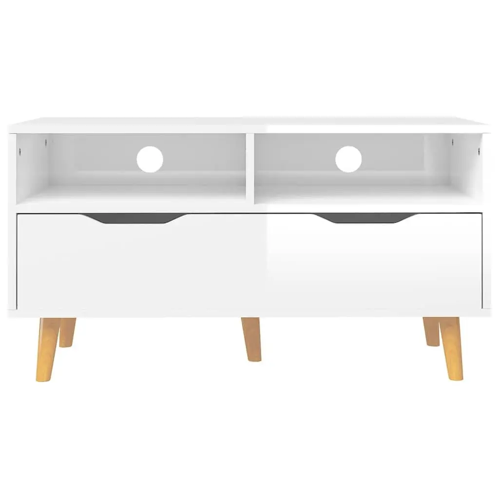 TV Cabinet White High Gloss Living Room Storage Unit Engineered Wood Stand