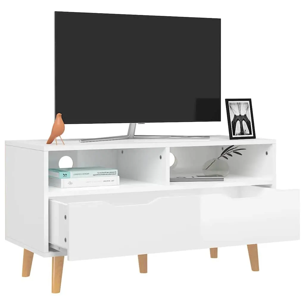 TV Cabinet White High Gloss Living Room Storage Unit Engineered Wood Stand